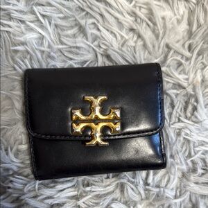 Tory Burch Black and Gold Key Card Holder with Signature Logo